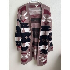 Twenty Ten Aztec Print‎ Open Front Cardigan Pockets Duster Sweater Size S/M